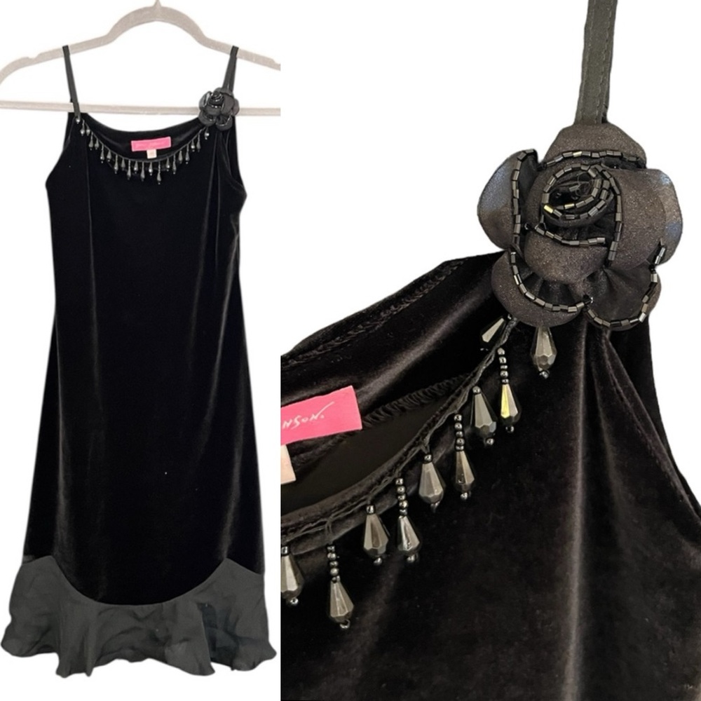 🌷SALE🌷 Vintage Betsey Johnson Black Velvet & Sheer Mesh Noisemaker Slip Dress
